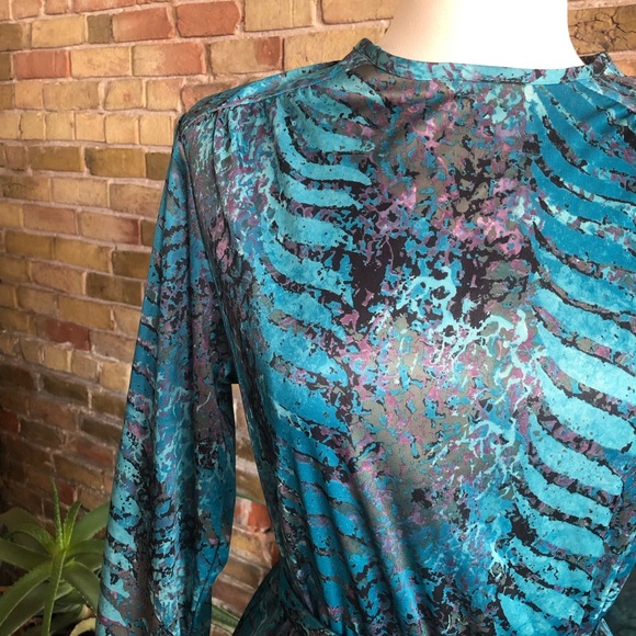 Vintage 80s midi dress in teal plum black and green size s/m - Picture 2 of 3